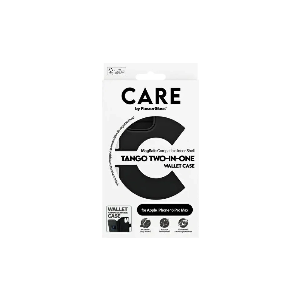 Etui z klapką CARE by PanzerGlass Feature Tango 2in1 Wallet MagSafe Apple iPhone 16 Pro Max czarny