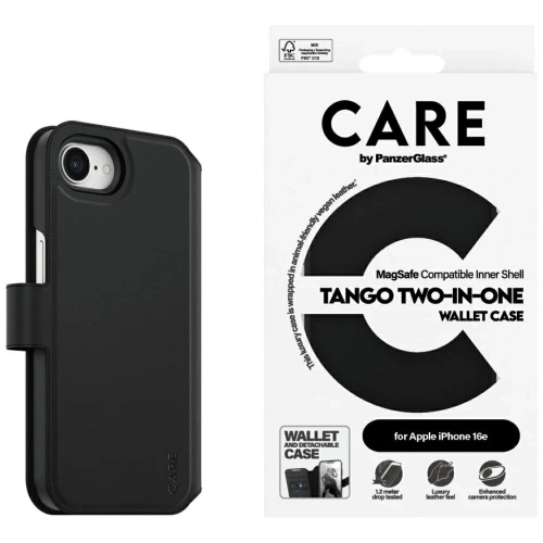 CARE by PanzerGlass Feature Tango 2w1 Wallet MagSafe Apple iPhone 16e fekete