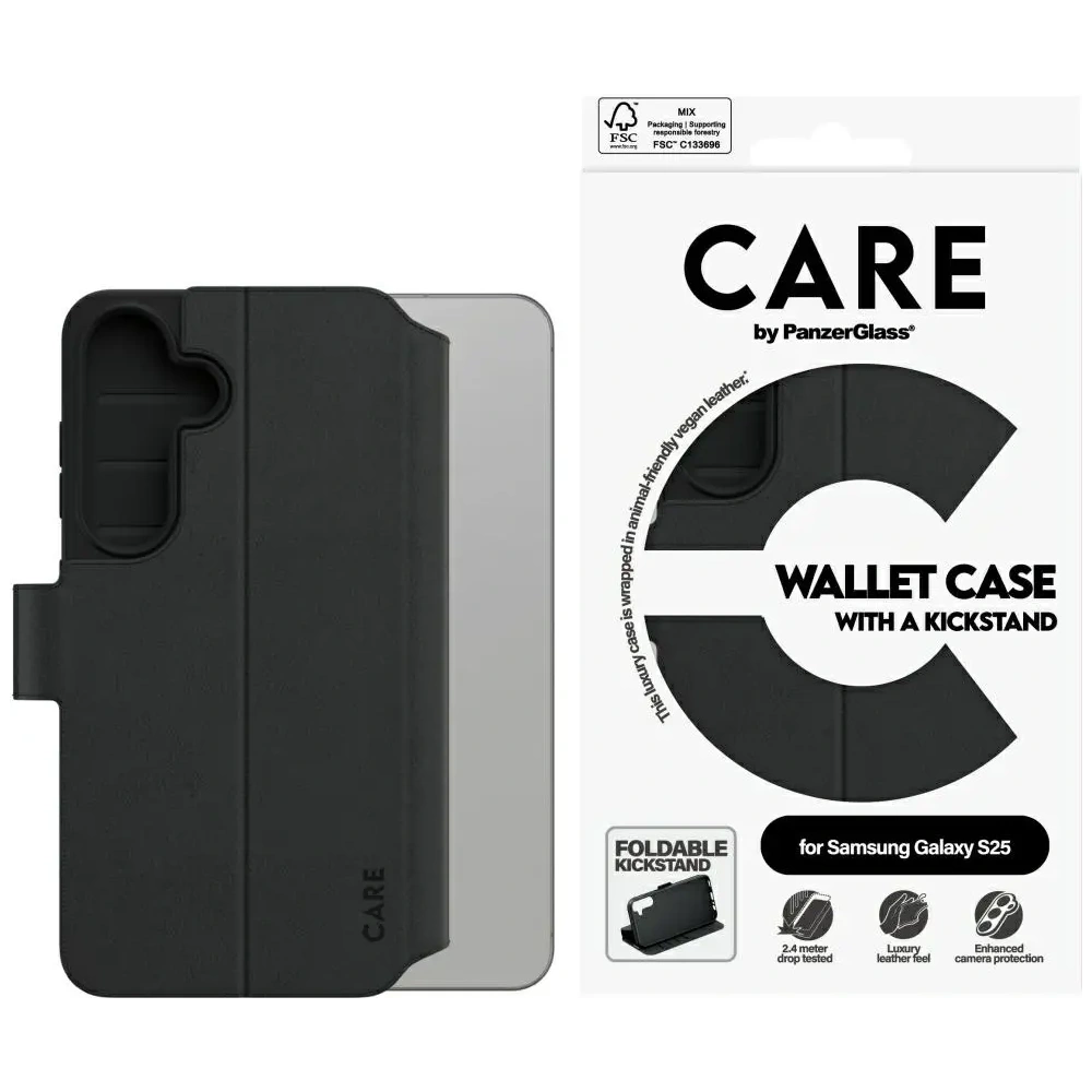 Etui z klapką CARE by PanzerGlass Feature Wallet Kickstand do Samsung Galaxy S25 czarny