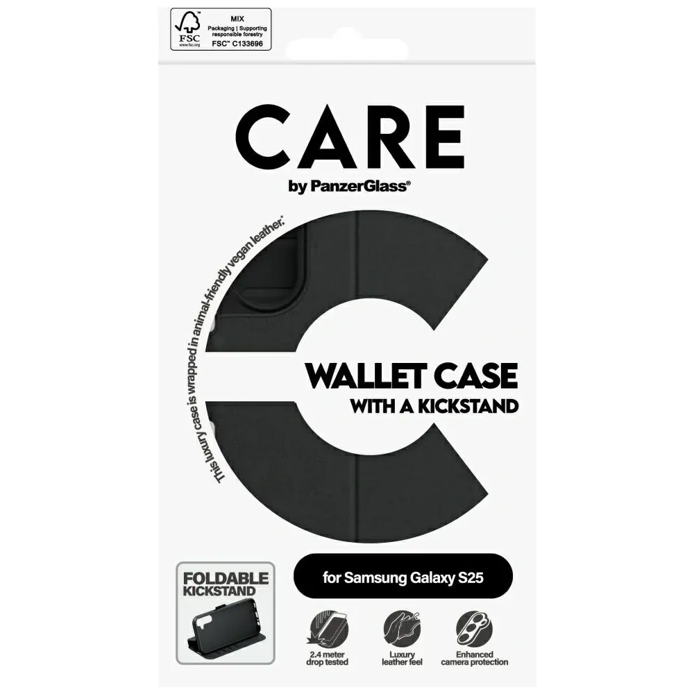 Etui z klapką CARE by PanzerGlass Feature Wallet Kickstand do Samsung Galaxy S25 czarny
