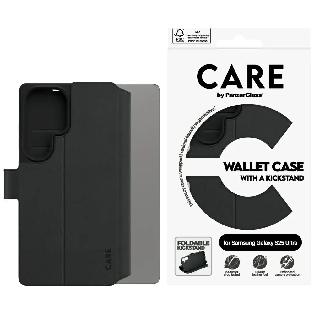 Etui z klapką CARE by PanzerGlass Feature Wallet Kickstand do Samsung Galaxy S25 Ultra czarny