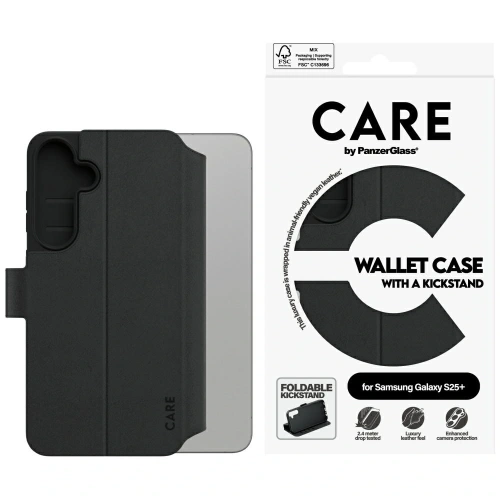 CARE od PanzerGlass Funkční peněženka s stojánkem pro Samsung Galaxy S25+ Plus černá