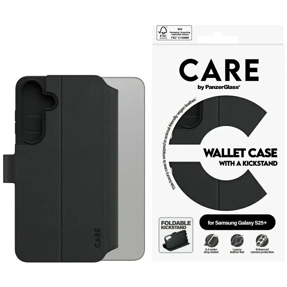 Etui z klapką CARE by PanzerGlass Feature Wallet Kickstand do Samsung Galaxy S25+ Plus czarny
