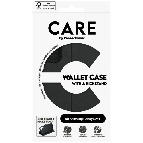 Etui z klapką CARE by PanzerGlass Feature Wallet Kickstand do Samsung Galaxy S25+ Plus czarny