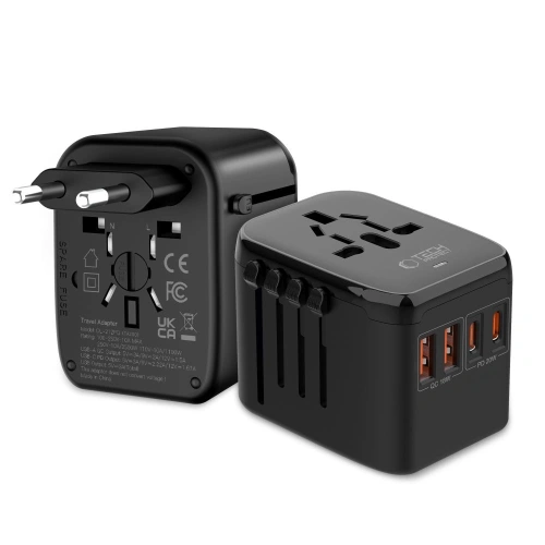 Tech-Protect TA200 Utazási Adapter EU / UK / US / AU 2xUSB-A, 2xUSB-C Fekete