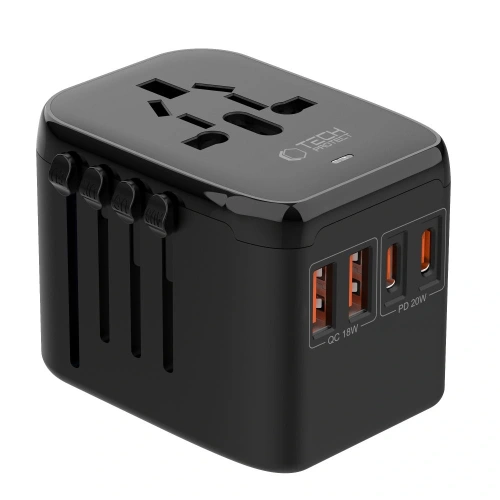 Tech-Protect TA200 cestovní adaptér EU / UK / US / AU 2xUSB-A, 2xUSB-C černý