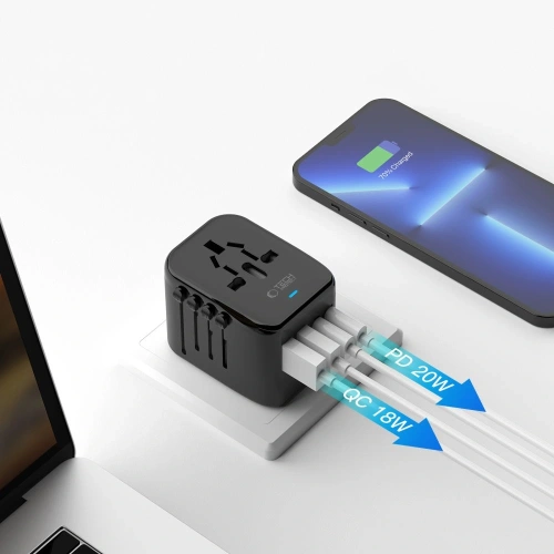 Tech-Protect TA200 cestovní adaptér EU / UK / US / AU 2xUSB-A, 2xUSB-C černý
