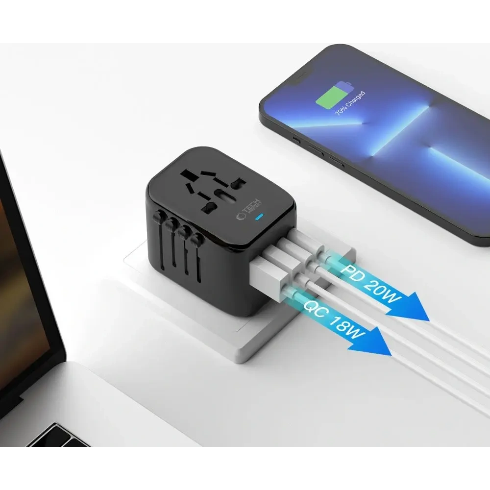Adapter podróżny Tech-Protect TA200 Travel Adapter EU / UK / US / AU 2xUSB-A, 2xUSB-C Black