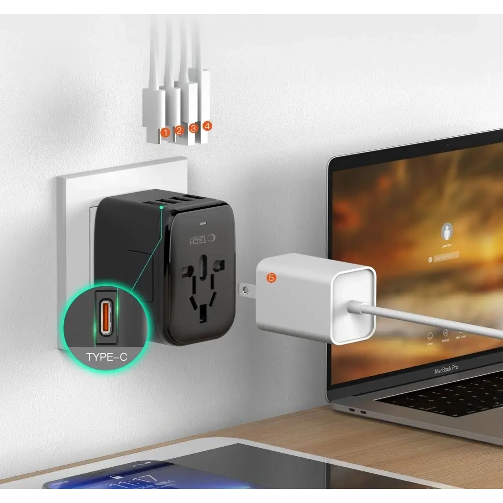 Adapter podróżny Tech-Protect TA200 Travel Adapter EU / UK / US / AU 2xUSB-A, 2xUSB-C Black