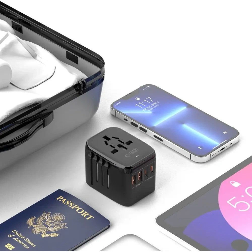 Adapter podróżny Tech-Protect TA200 Travel Adapter EU / UK / US / AU 2xUSB-A, 2xUSB-C Black