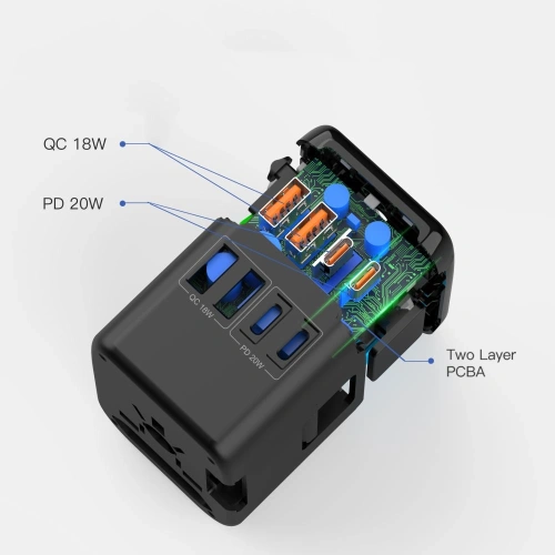 Tech-Protect TA200 cestovní adaptér EU / UK / US / AU 2xUSB-A, 2xUSB-C černý