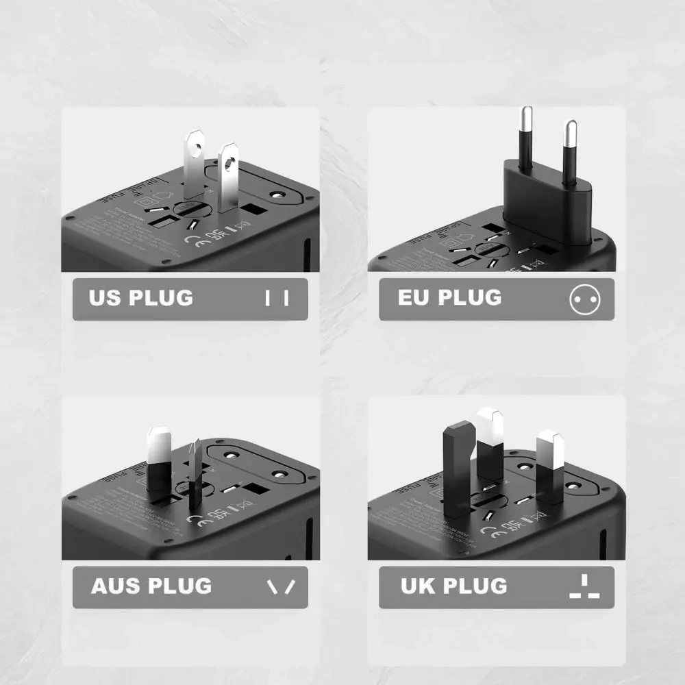 Adapter podróżny Tech-Protect TA200 Travel Adapter EU / UK / US / AU 2xUSB-A, 2xUSB-C Black