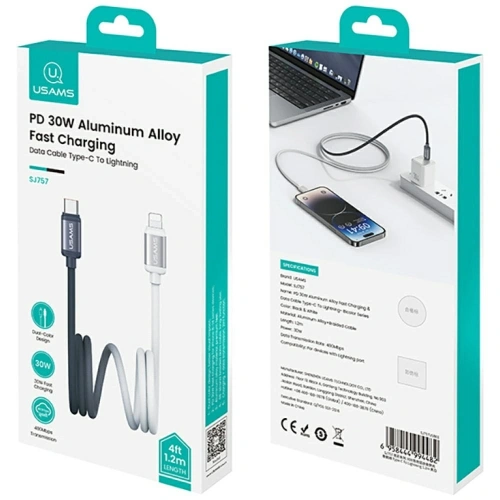 USAMS Bicolor Series SJ757 PD 30W USB-C / Lightning kabel 1,2 m černobílý