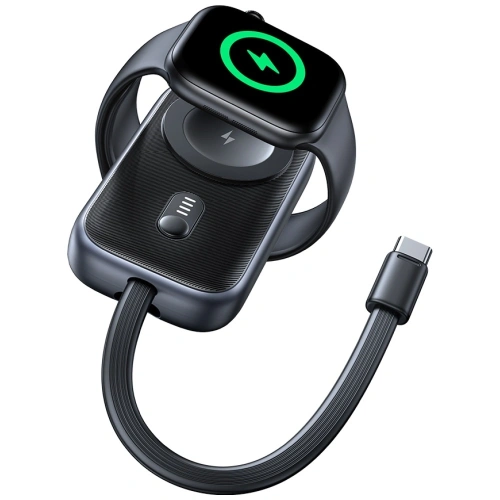 Încărcător wireless 2 în 1 USAMS CD245 pentru Apple Watch cu baterie externă de 1200mAh + cablu USB-C Titanium