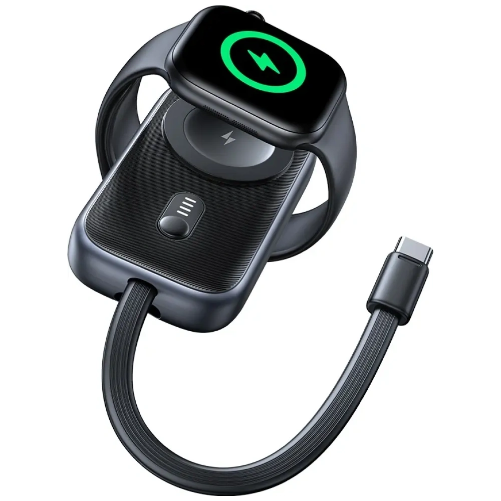 Ładowarka indukcyjna 2w1 USAMS CD245 do Apple Watch z powerbankiem 1200mAh + kabel USB-C titanium