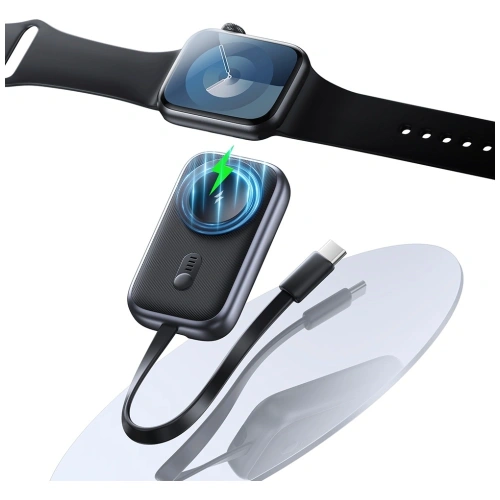 USAMS CD245 2-in-1 Wireless Charger for Apple Watch with 1200mAh Power Bank + USB-C Cable Titanium