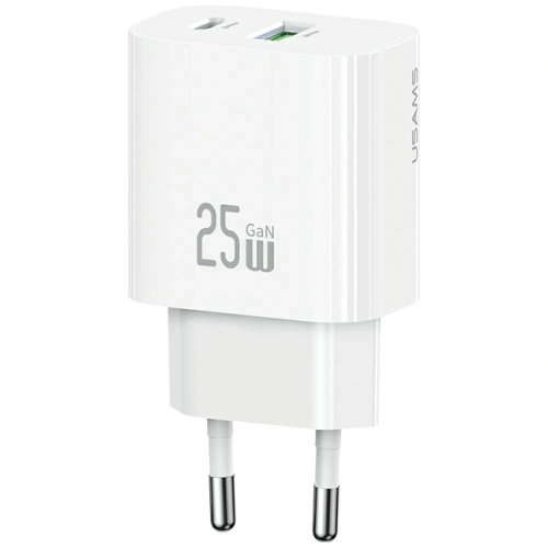 Încărcător de perete USAMS CC315 T65 25W USB-A, USB-C cu încărcare rapidă Alb
