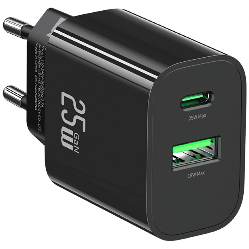 Ładowarka sieciowa USAMS CC315 T65 25W USB-A, USB-C Fast Charging czarny