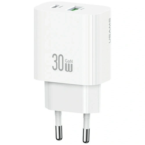 Încărcător de perete rapid USAMS CC316 T65 30W USB-A, USB-C Alb