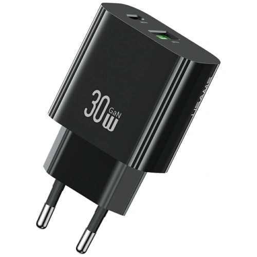 USAMS CC316 T65 30W USB-A, USB-C Rychlonabíjecí nástěnná nabíječka černá