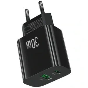 Încărcător de perete USAMS CC316 T65 30W USB-A, USB-C cu încărcare rapidă, negru