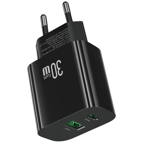 USAMS CC316 T65 30W USB-A, USB-C Rychlonabíjecí nástěnná nabíječka černá