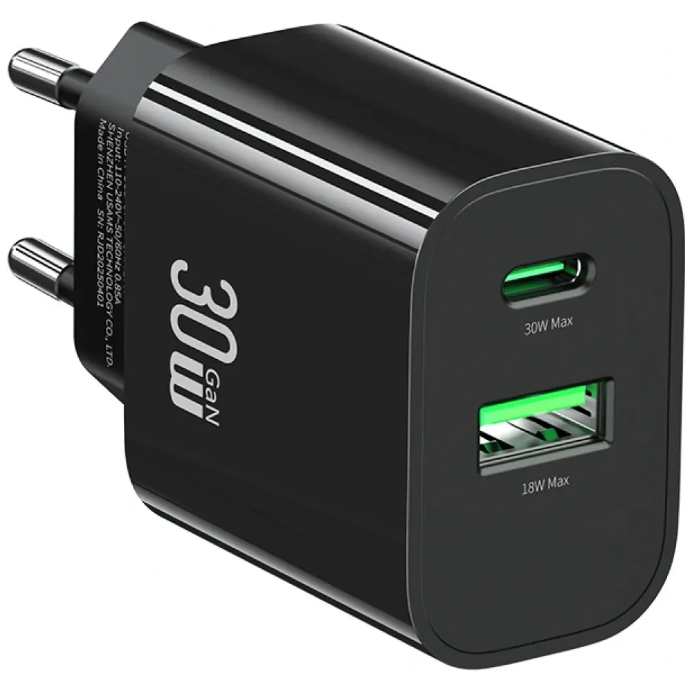 Ładowarka sieciowa USAMS CC316 T65 30W USB-A, USB-C Fast Charging czarny