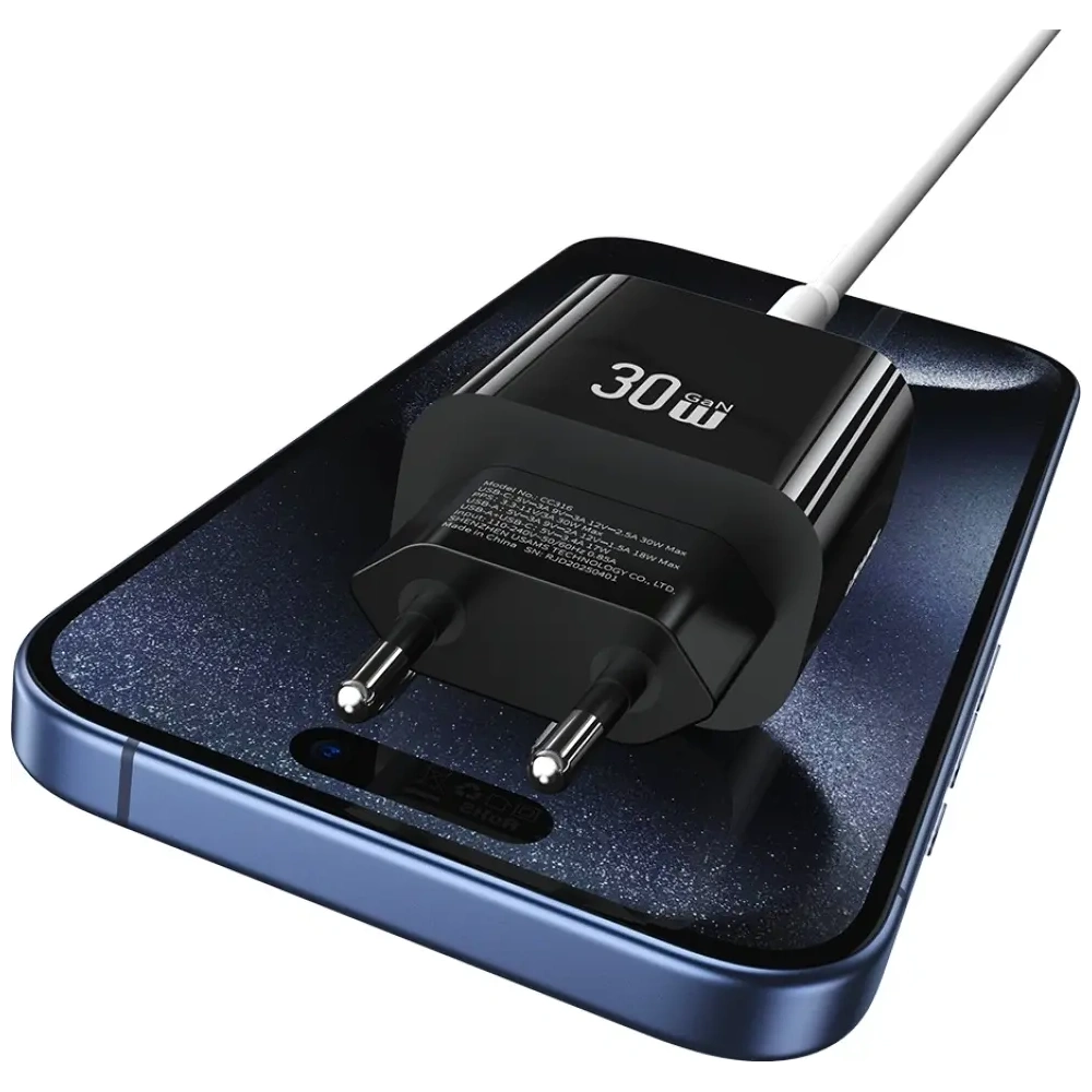 Ładowarka sieciowa USAMS CC316 T65 30W USB-A, USB-C Fast Charging czarny