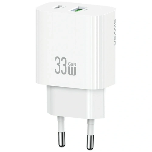 Încărcător de perete rapid USAMS CC317 T65 33W USB-A, USB-C Alb