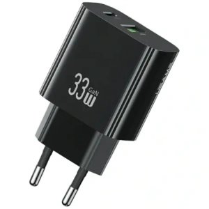 USAMS CC317 T65 33W USB-A, USB-C Rychlonabíjecí nástěnná nabíječka Černá