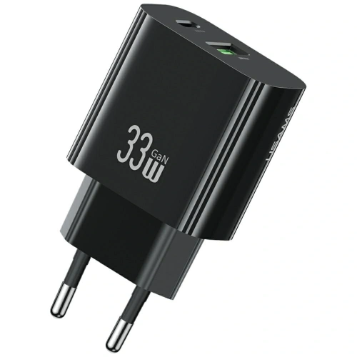 USAMS CC317 T65 33W USB-A, USB-C Rychlonabíjecí nástěnná nabíječka Černá
