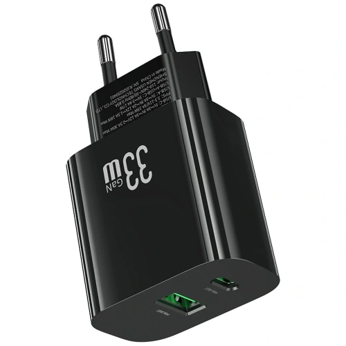 USAMS CC317 T65 33W USB-A, USB-C Rychlonabíjecí nástěnná nabíječka Černá