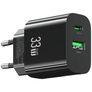 USAMS CC317 T65 33W USB-A, USB-C Rychlonabíjecí nástěnná nabíječka Černá