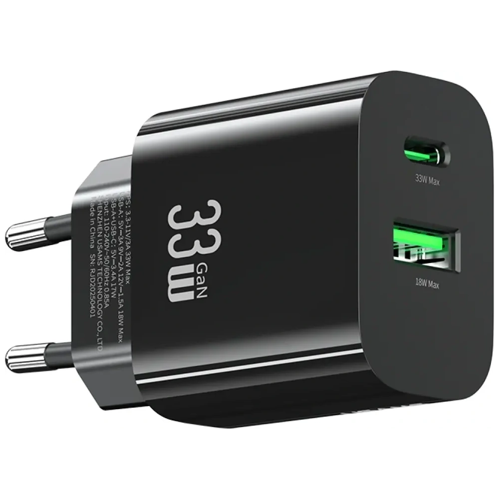Ładowarka sieciowa USAMS CC317 T65 33W USB-A, USB-C Fast Charging czarny