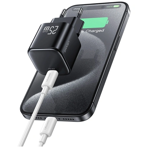 Încărcător rapid mini USB-C USAMS JC Series CC289 25W GaN negru