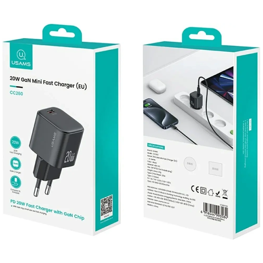 Ładowarka sieciowa USAMS JO Series CC260 20W USB-C + kabel USB-C / Lightning 1m biały