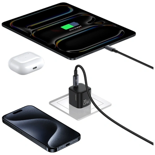 USAMS JO Series CC260 20W USB-C Nástěnný nabíječ + 1m USB-C na USB-C kabel Bílý