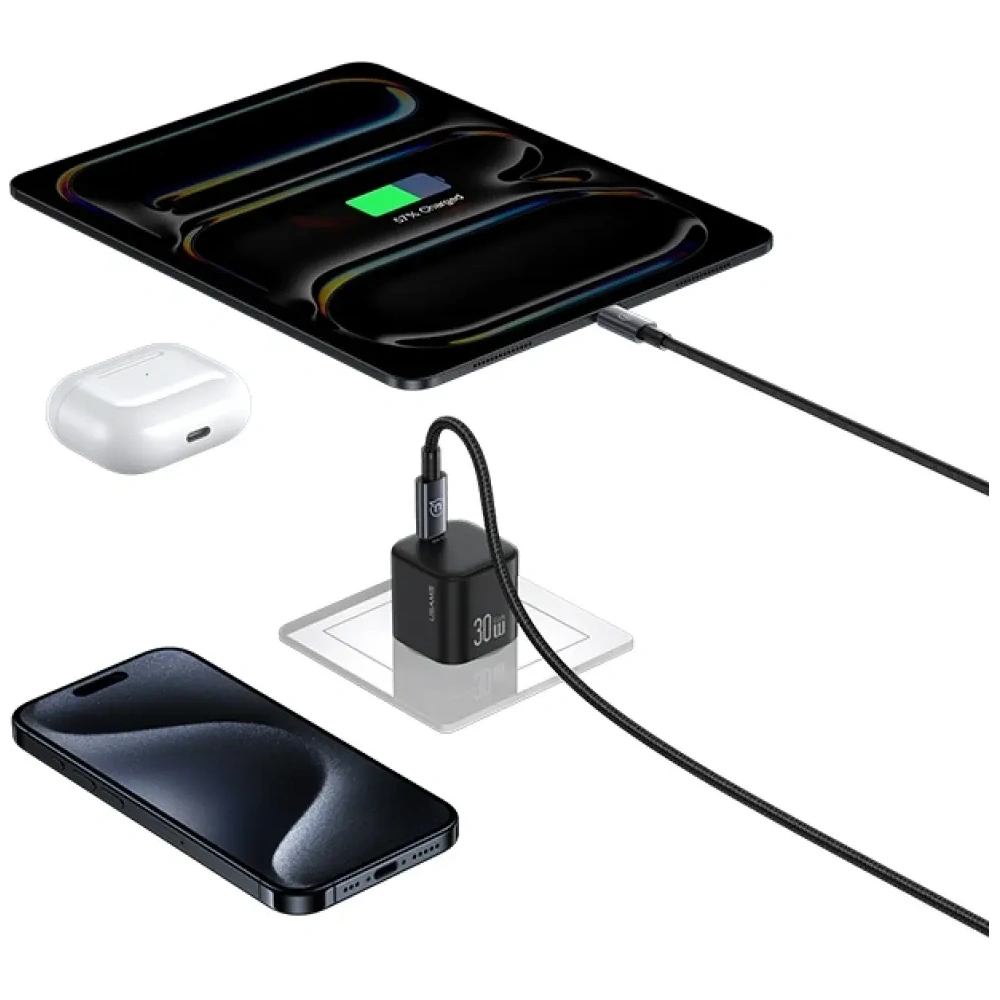 Ładowarka sieciowa USAMS JO Series CC262 30W USB-C + kabel USB-C / Lightning 1m biały