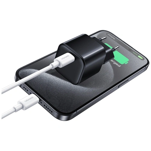 USAMS JO Series CC262 30W USB-C Nástěnný nabíječ + 1m USB-C / Lightning kabel Bílý