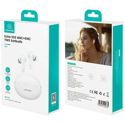 USAMS Echo E02 TWS ANC+ENC Bluetooth 5.3 Drahtlose In-Ear Kopfhörer (weiß)
