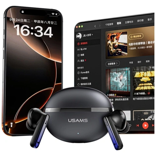 USAMS Echo E02 TWS ANC+ENC Bluetooth 5.3 Vezeték nélküli Fülhallgató (fekete)