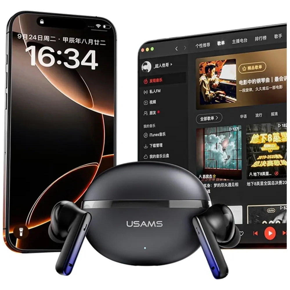 Bezprzewodowe słuchawki dokanałowe USAMS Echo E02 TWS ANC+ENC Bluetooth 5.3 (czarne)