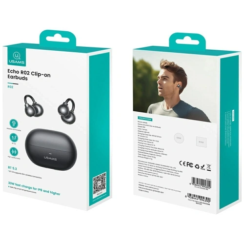 USAMS Echo R02 Bezdrátová klipsová sluchátka Bluetooth 5.3 (šedá)