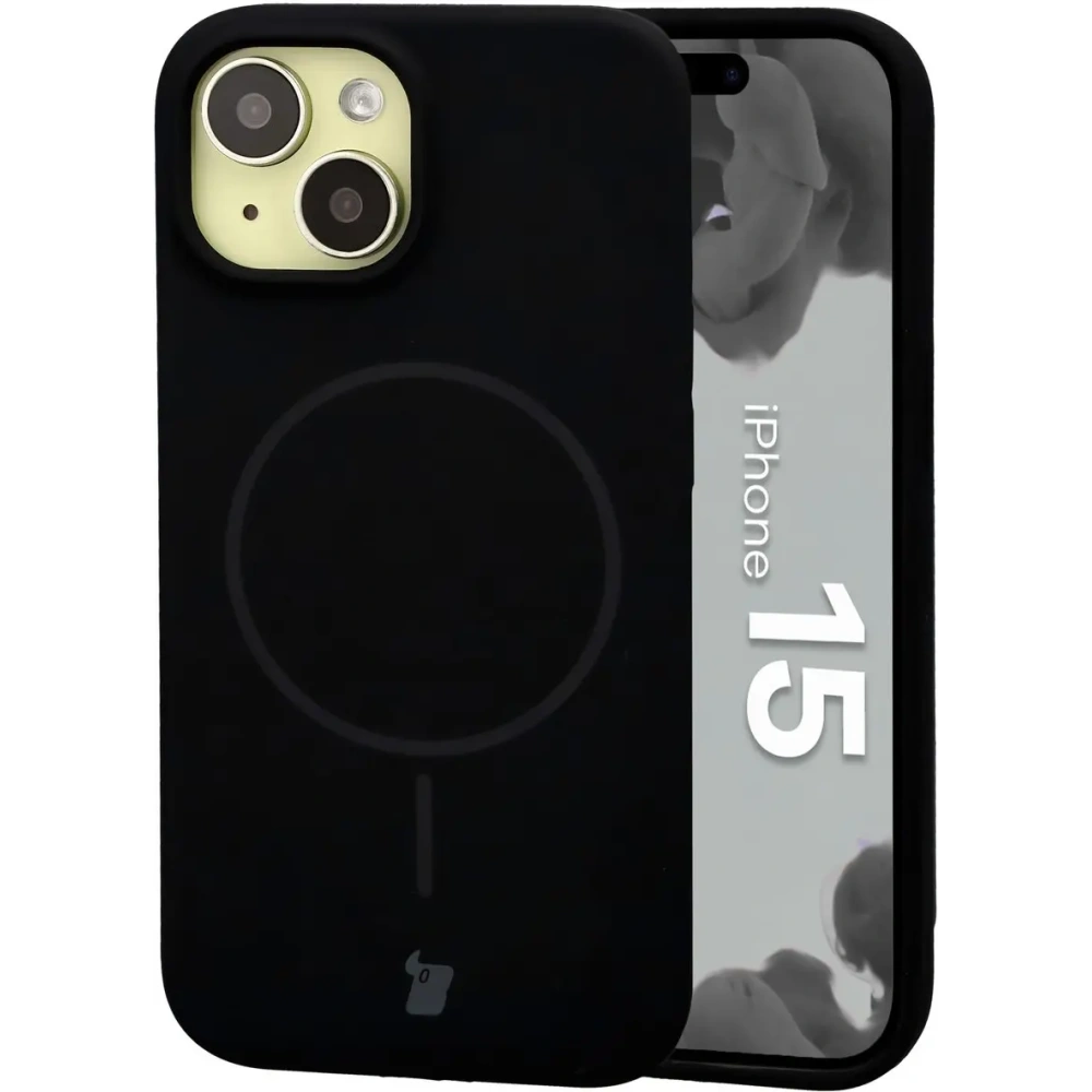 Silikonowe etui z pierścieniem magnetycznym Bizon Soft Case Magnetic do Apple iPhone 15 czarne