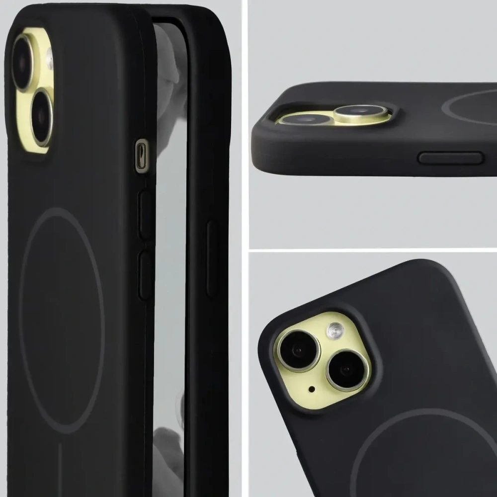 Silikonowe etui z pierścieniem magnetycznym Bizon Soft Case Magnetic do Apple iPhone 15 czarne