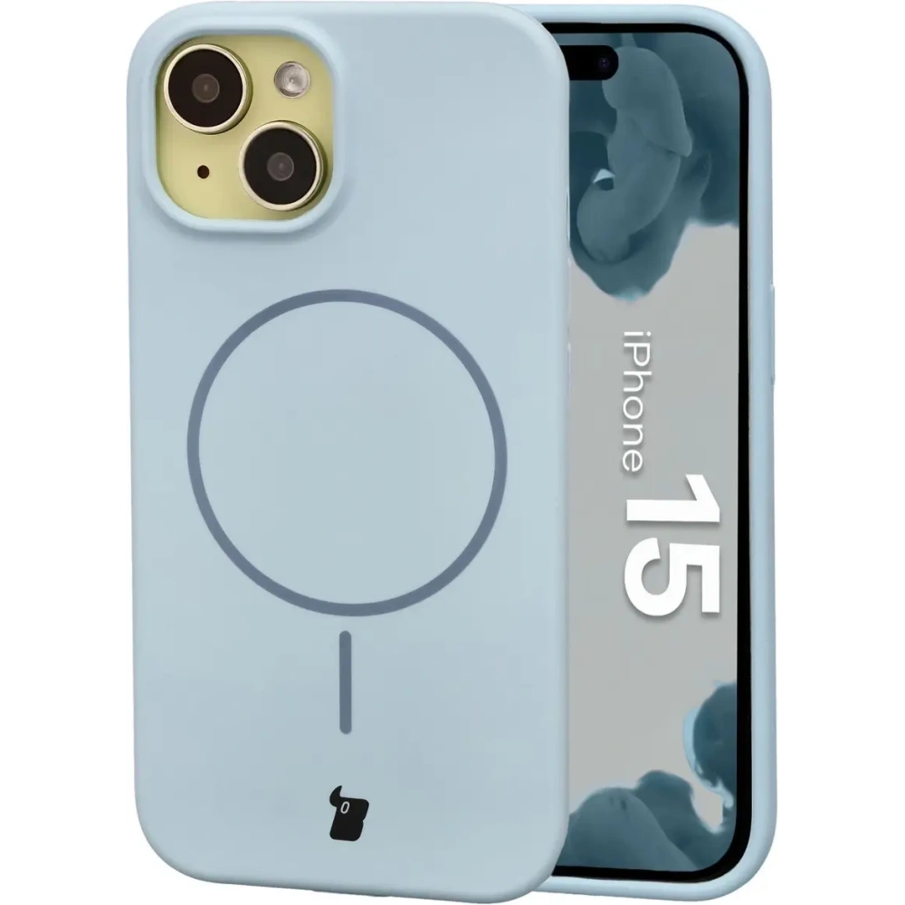 Silikonowe etui z pierścieniem magnetycznym Bizon Soft Case Magnetic do Apple iPhone 15 błękitne