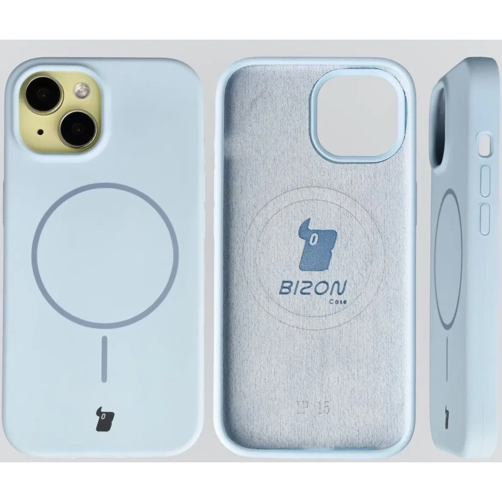 Silikonowe etui z pierścieniem magnetycznym Bizon Soft Case Magnetic do Apple iPhone 15 błękitne