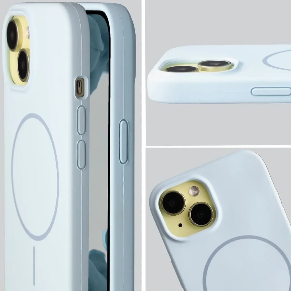 Silikonowe etui z pierścieniem magnetycznym Bizon Soft Case Magnetic do Apple iPhone 15 błękitne