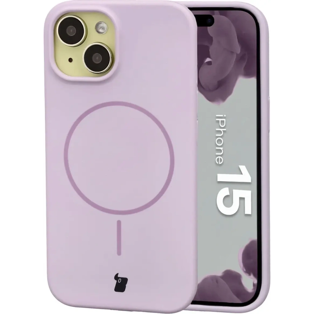 Silikonowe etui z pierścieniem magnetycznym Bizon Soft Case Magnetic do Apple iPhone 15 jasnofioletowe