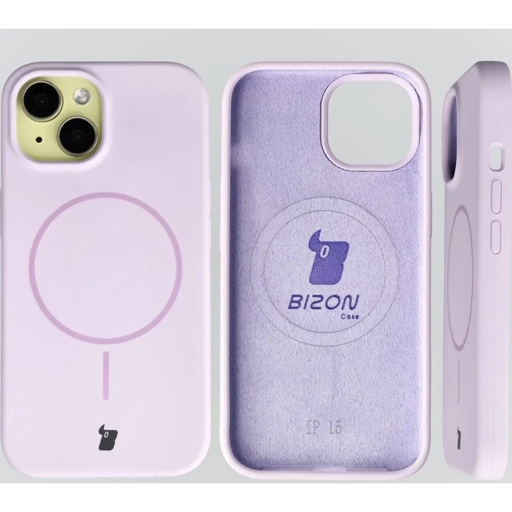 Silikonowe etui z pierścieniem magnetycznym Bizon Soft Case Magnetic do Apple iPhone 15 jasnofioletowe